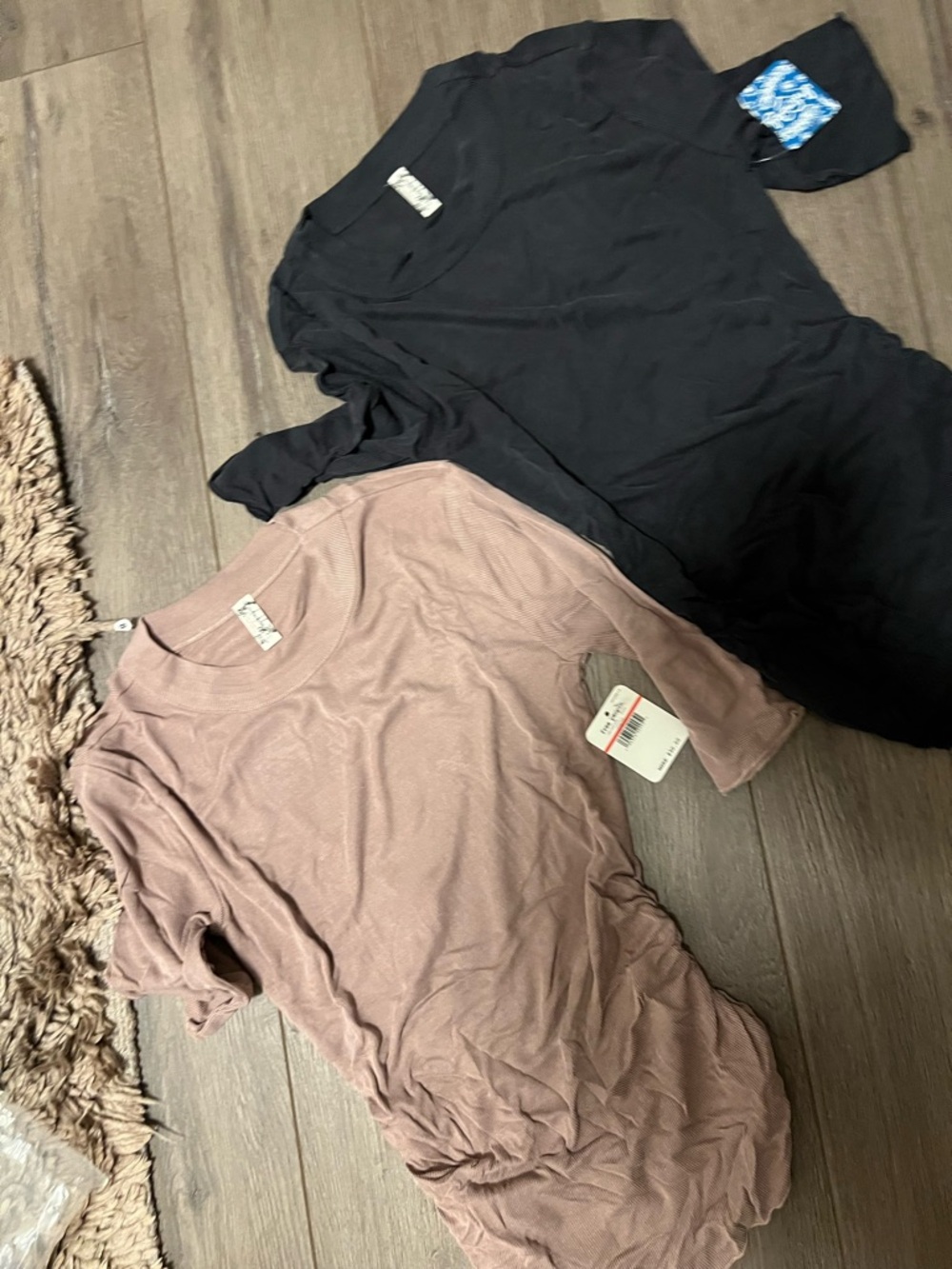 Free people Two  talk to me Crew Neck Tees - Black & Dusty Rose